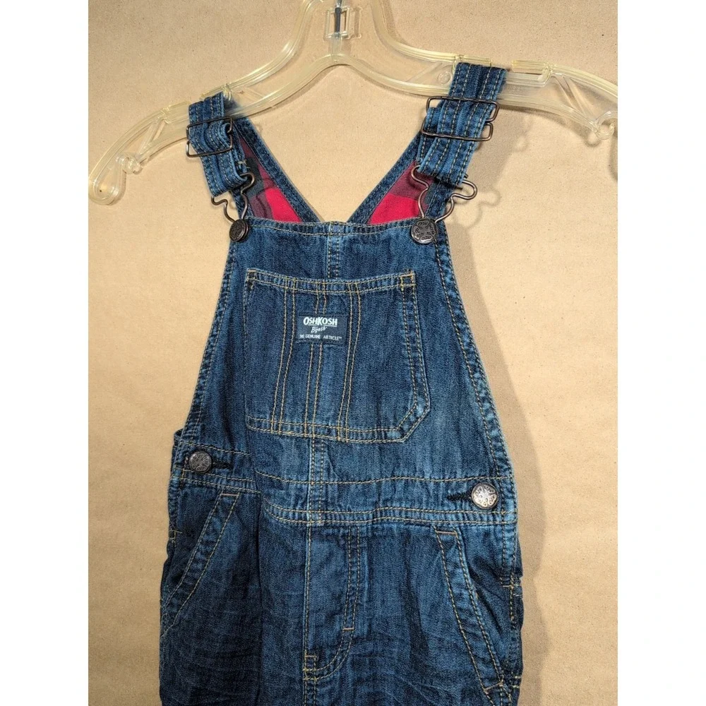OshKosh B'gosh Kids 4t Denim Vestbak Jeans Overalls‎ Plaid Cotton Lined